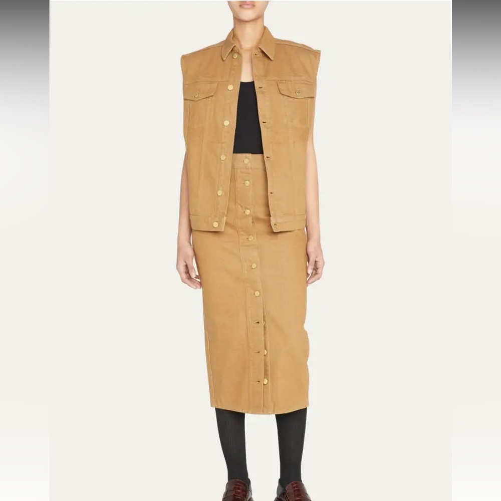 Triarchy Twill Button-Front Midi Skirt